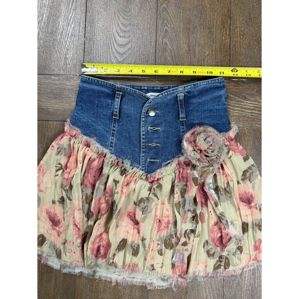 Kimchi Blue XS Floral Denim Chiffon Mini Skirt Fairycore Boho - Picture 5 of 7